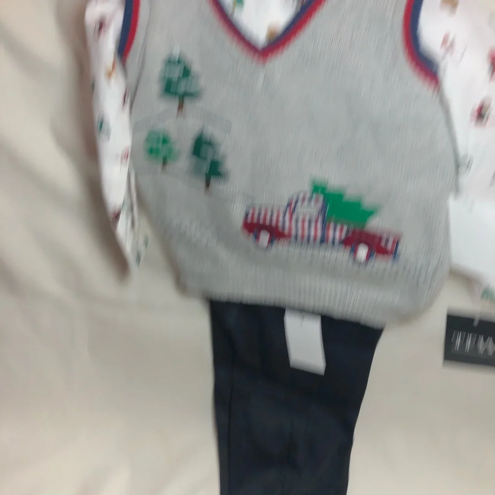 Boys 3 pc holiday outfit Christmas vest 12 months